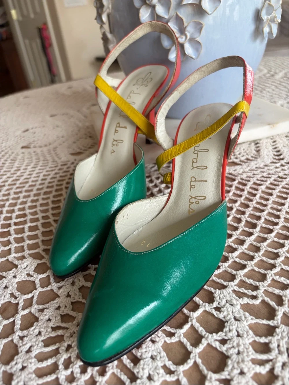 ✨Vintage dabal de lis Leather Slingback Heels